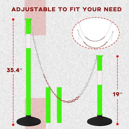 Traffic Delineator Post with Weighted Base & Reflective Collars, Adjustable Parking Cones with 4 FT Chains, Portable Orange Driveway Barrier Pole for Traffic Crowd Control（Patented） - size: 5 Pack-Green