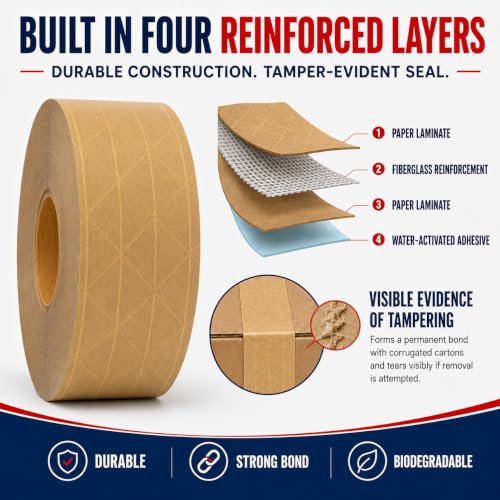 GGR Supplies Water-Activated Reinforced Tape, 2.75 Inch x 500 Feet, 6-Pack - size: 3 in. x 500 ft. (Pack of 6)