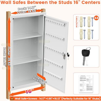 29.53" Tall White Wall Safes Between 16" Studs | 33% Larger Capacity & Lock - color: White, size: 29.53" Tall
