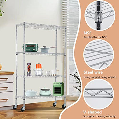 BestOffice | 4-Tier Wire Shelf with Wheels | 36" x 14" x 62" | Chrome - color: Chrome, size: 36"D x 14"W x 62"H
