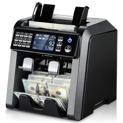 MUNBYN IMC08 Dual Money Counter Machine Mixed Denomination with Reject Pocket, Value Counting, Counterfeit Detection 2 CIS/UV/MG/IR, Sort&Print Enabled Cash Counter, Mixed Bill Counter (Black) - color: Black