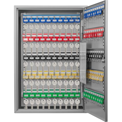 Barska Steel 150 Key Cabinet Organizer – Locking Wall Mount Safe with Numbered Hooks, Index Sheet & Key Tags for Business or Office Security - color: Grey, style: 150 Keys