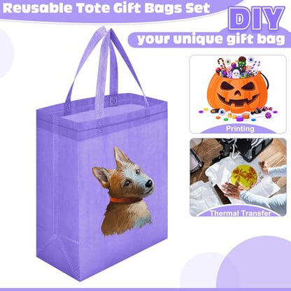 Windyun 50 Pcs Reusable Tote Bag Bulk 8 x 4 x 10 Inch, Light Purple - color: Light Purple