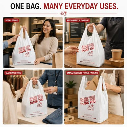 17 Mic T-Shirt Plastic Grocery Bags 12 x 7 x 22, Pack of 400 with Handles