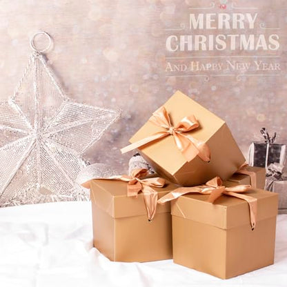 Gift Box with Lid & Ribbon for present 12pcs, Gold, 6"×6"×6" - color: Gold, size: 6 x 6 x 6 Inch