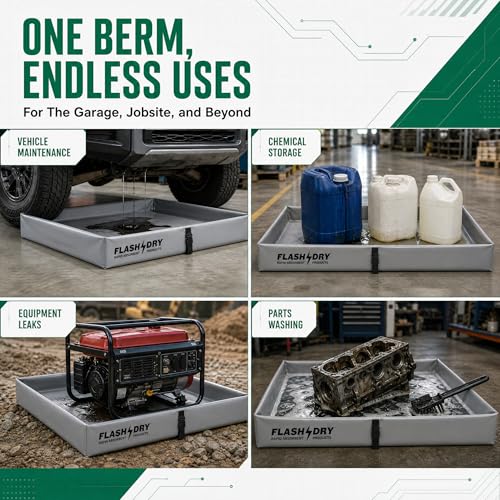 FLASHDRY Portable Spill Containment Berm, Folding Duck Pond, 4'' x 4'' - color: Grey