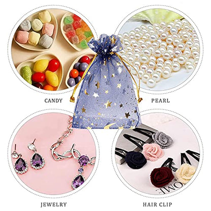 SUMAJU 100 Pieces Moon Star Organza Jewelry Candy Bags 2.7x3.5 Inch - color: Navy 2.7x3.5 Inch