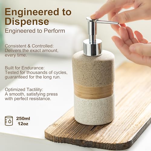 Ceramic Kitchen Dish Soap Dispenser Set with Stainless Steel Pump - color: Beige and White, size: 1xSoap Dispenser