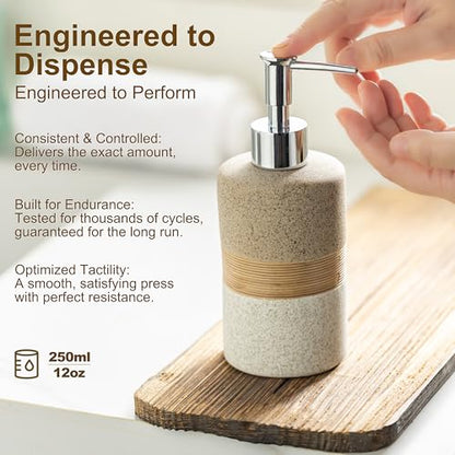 Ceramic Kitchen Dish Soap Dispenser Set with Stainless Steel Pump - color: Beige and White, size: 1xSoap Dispenser