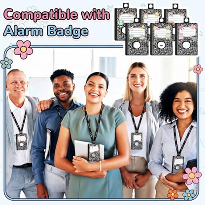 Gueevin 6 Pack Teacher Alarm ID Badge Holder, Composition Notebook - style: Composition Notebook