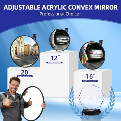 Shatterproof Anti Theft Acrylic Convex Mirror with LifetimeWarranty, 16 Inch Safety Mirror Wide Angle Blind Spot Mirror with Wall Mount Kit for Garage Driveway Indoor Outdoor - size: 16" Acrylic