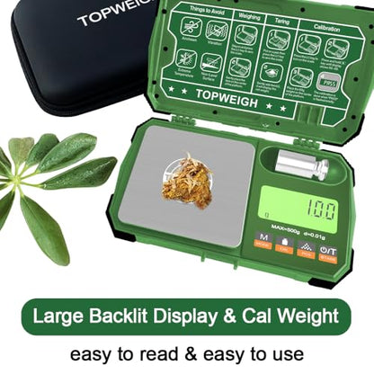 Pocket Scale w/Zipper Case,500g x 0.01g,Dual Powered Small Scale - color: Army Green