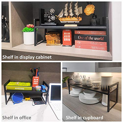 2 Pack Expandable Cabinet Shelf 7.9"D Adjustable Counter Riser Rack Black - color: Black, size: 7.9"D (normal) - 2 Pack
