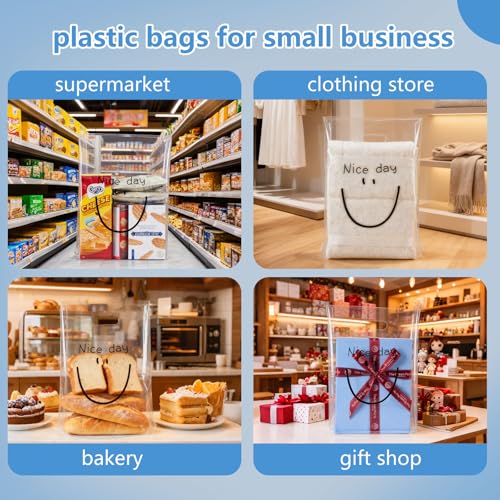 100 Clear Plastic Bags With Handles - color: Nice Day, size: 12.6"x14.2"