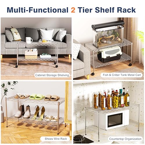 2-Tier Heavy Duty Metal Shelving Unit,Wire Shelf Rack with Lockable Wheels - size: 2-Tier,36"x18"x19.5"(WxDxH）
