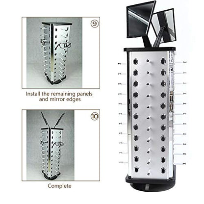 Rotating Sunglasses Eyewear Holder with Mirror 44 Frames 360° Rotating Counter Top Sunglasses Eyeglasses Glasses Organizer Stand Display Rack (Square Sunglasses Rack)