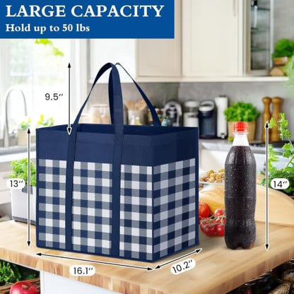 Reusable Grocery Shopping Bags 10 Pack Large Foldable Tote Bags Bulk - color: Plaid: Black,grey,blue,cyan,purple