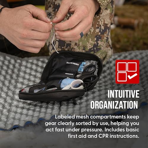 Uncharted Supply Co. First Aid Core – Travel-Size First Aid Kit with 30+ Pieces, Water-Resistant Nylon Pouch, MOLLE Attachment & Labeled Pockets – Compact Emergency Kit for Purse, Locker, Bag