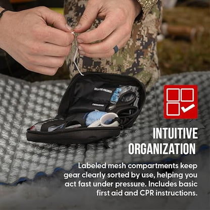 Uncharted Supply Co. First Aid Core – Travel-Size First Aid Kit with 30+ Pieces, Water-Resistant Nylon Pouch, MOLLE Attachment & Labeled Pockets – Compact Emergency Kit for Purse, Locker, Bag