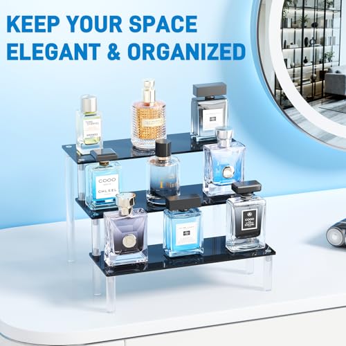 2 Packs Acrylic Display Stand Riser,3 Tier Perfume Organizer Cupcake Stand - color: Black, size: 7.9x2.8 inch