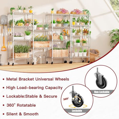 PrimeZone Wire Shelving 5 Tier Slim Steel Storage Metal Shelves with Wheels - size: 24" W x 18" D x 75" H