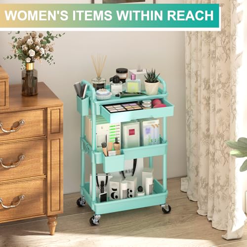 Goovilla 3 Tier Rolling Utility Cart Organizer with Removable Drawer, Blue - size: 3 Tier, style: Blue