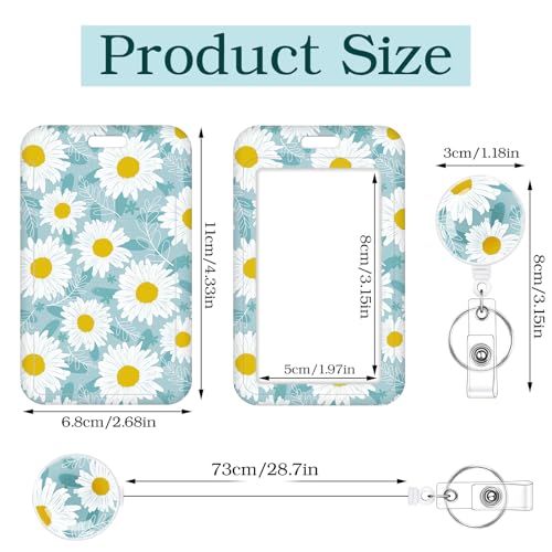3 Pack Daisy Id Badge Holder with Retractable Reel, Vertical, Clear - color: Daisy