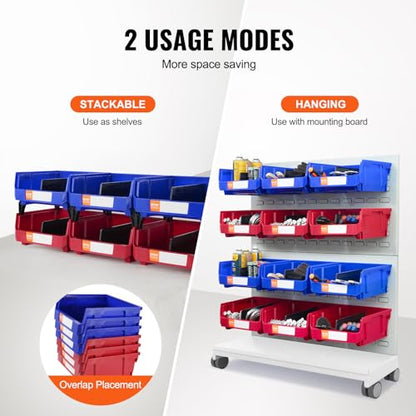 VEVOR Plastic Storage Bins 6 Pack (11 x 11 x 5-Inch), Hanging Stackable Storage Organizer Bins, Heavy Duty Stacking Containers for Closet, Garage, Office, Home, Pantry or Small Parts Organization - style: Red&Blue-6PC-10L