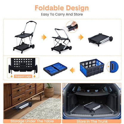 Foldable Shopping Cart, 1 Storage Crate, 2 Tier Collapsible Utility Cart - color: Blue
