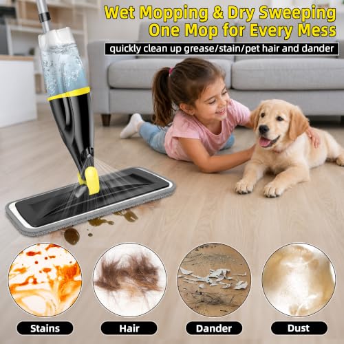 Hardwood Floor Mops for Floors Cleaning: Spray Mops Wet Dust Mop Refillable - color: Yellow/Black