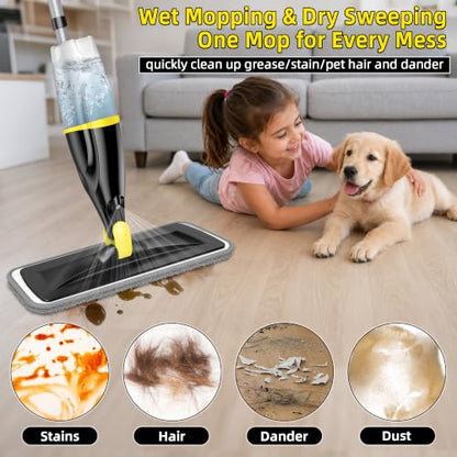 Hardwood Floor Mops for Floors Cleaning: Spray Mops Wet Dust Mop Refillable - color: Yellow/Black