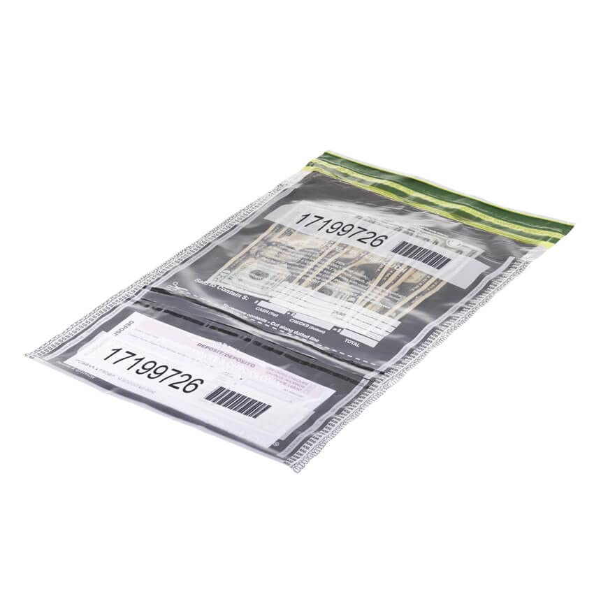 ControlTek SafeLok Vertical Twin Dual Deposit, 10"x15", Clear, Case of 500, Tamper-Evident Deposit Bags, Cash Currency Handling & Valuables, Tear-off Receipt + Large Barcodes 585092