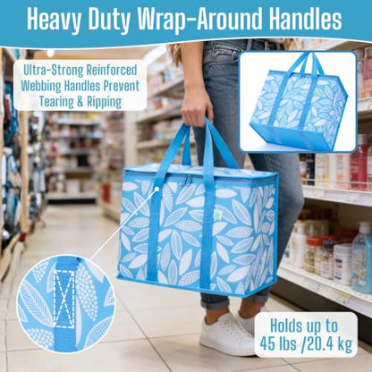 VENO 2 Pack Cooler Bag Insulated Grocery Bags for Food Delivery Heavy Duty - color: Spring Breeze, size: 2 Pack