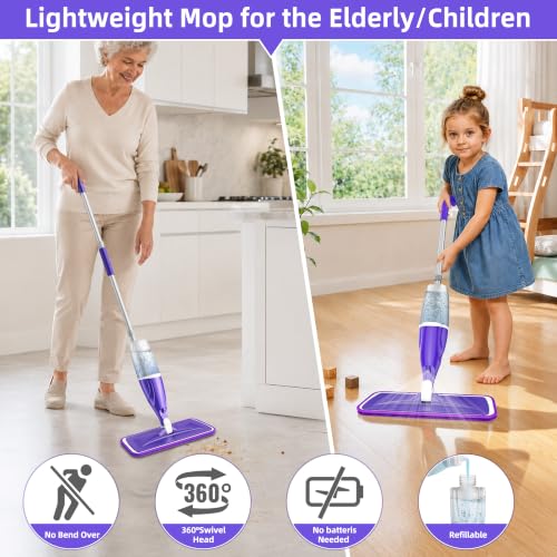 Wet Dry Mops for Floor Cleaning: Spray Mops Hardwood Floor Mop Refillable - color: Purple