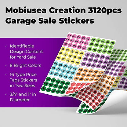 Mobiusea Creation 3120pcs Garage Sale Stickers Price Stickers - size: Labels Set | 3120 pcs