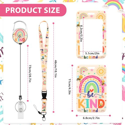 Be Kind Lanyard with Card Holder, Rainbow Badge Holder with Retractable Badge Reel Detachable Cute Rainbow Neck Lanyard for Kids Adults Nurses Teacher Student - style: Rainbow be kind