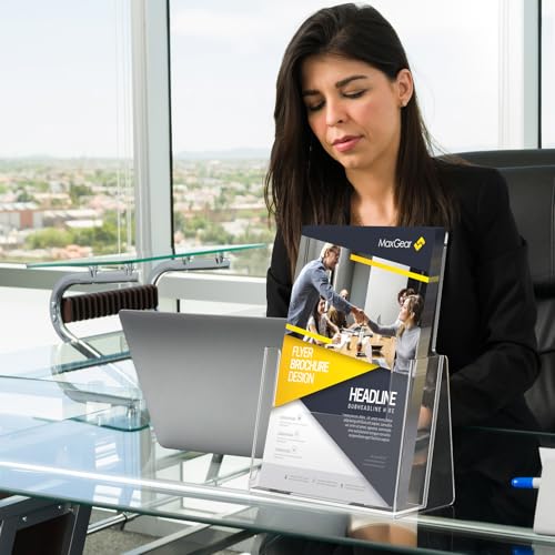 MaxGear Acrylic Brochure Holder, 6 x 9 Inch Countertop Display, 2 Pack - size: 6"x9"-Square Corner Version