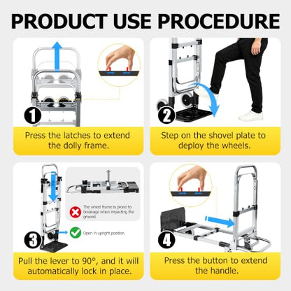 3 in 1 Folding Hand Truck, 600lbs Capacity, Heavy Duty Convertible Dolly with Retractable Handle and 4 Rubber Wheels, Collapsible Cart for Moving Home, Office, Warehouse - Silver - color: Silver-600