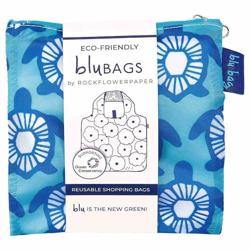 rockflowerpaper Reusable Grocery Bags - Washable, Foldable, Packable Tote, Large Handles, Heavy Duty, Zippered Top Pouch - color: Turtles
