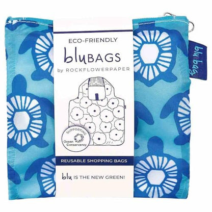 rockflowerpaper Reusable Grocery Bags - Washable, Foldable, Packable Tote, Large Handles, Heavy Duty, Zippered Top Pouch - color: Turtles
