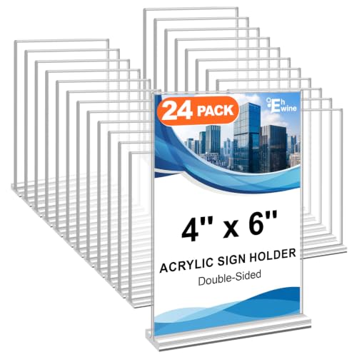 EHWINE 24 Pack Acrylic Sign Holders 4x6 Double-Sided Tabletop Display Stands for Menus Flyers & Signs, Clear Acrylic Picture Frame for Office Business Store & Events - size: Vertical 24 Pack 4x6 Inch
