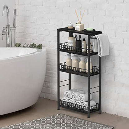 NOVIMANGO Slim Rolling Storage Cart, for Bathroom Small Spaces, Black - color: Black