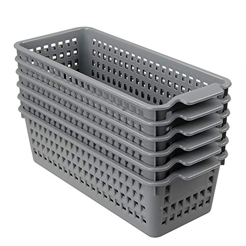 Long Plastic Basket Trays, Slim Pencil Organizer Grey, 6-Pack - size: slim baskets