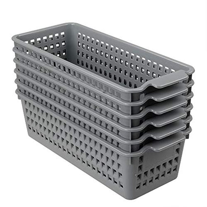Long Plastic Basket Trays, Slim Pencil Organizer Grey, 6-Pack - size: slim baskets
