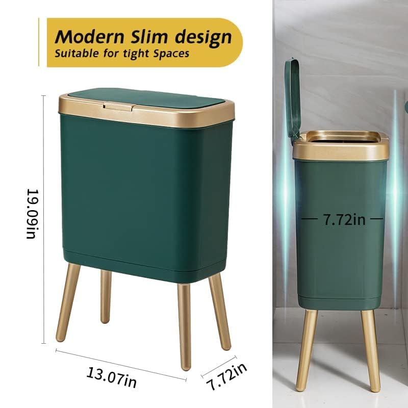 Procade Green Bathroom Trash Can with Lid,4 Gallon Retro Gold Garbage Can - color: Green