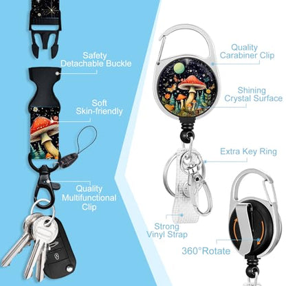 Piefly Lanyards for Id Badge, Teacher Card Holder Retractable Reel Mushroom - color: Mushroom
