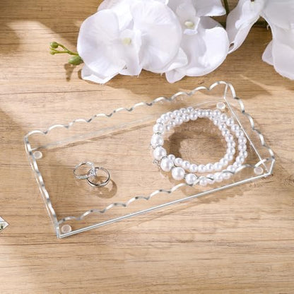 Acrylic Bathroom Vanity Tray 7.9", Soap Dispenser Decorative Scalloped Tray - color: Clear - Small