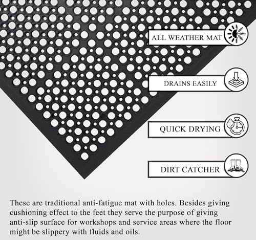 A1HC Anti Fatigue Rubber Floor Mat Non-Slip Restaurant Mat for Floors Bar Drainage Mat Commercial Doormat Utility Mat for Garage Home Pool Entry 32 x 47 Inches - size: 47"L x 32"W x 0.6"Th