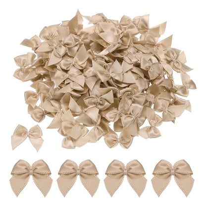 MECCANIXITY Mini Ribbon Bow 1" Mini Fabric Flower Bows Khaki 150Pcs - color: Khaki