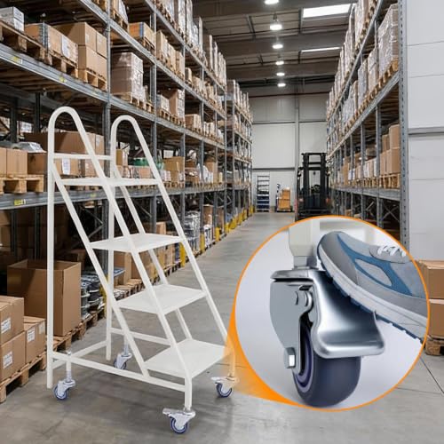 800 LBS Heavy Duty Steel 4 Step Ladder with Handrails for Warehouse